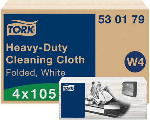 Reinigingsdoek Tork W4 Premium Heavy-Duty gevouwen 1-laags 4x105 vel wit 530179