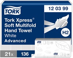 Tork Advanced Xpress Multifold handdoeken - zacht - 2 laags - 25,5 x 21,2 cm - 21 x 180 stuks - WIT - 120398 | | Alles voor schoonmaak & hygiëne