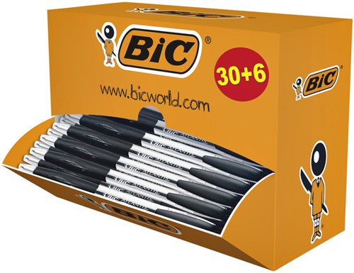Balpen Bic Atlantis classic grip clic medium zwart valuepack 30+6 gratis