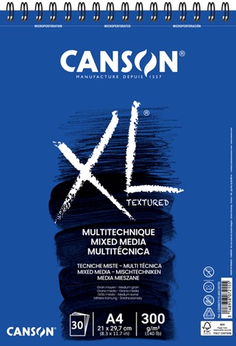 Aquarelblok Canson  XL Mix Media  A4 300gr spiraal 30 vel