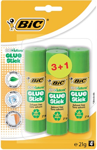 Lijmstift Bic Ecolutions 21gr blister à 3+1 gratis